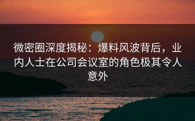 微密圈深度揭秘：爆料风波背后，业内人士在公司会议室的角色极其令人意外